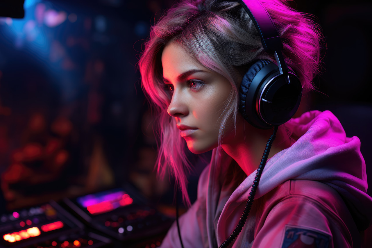 Digital dominance a woman exuding strength in the gaming universe, girl power image