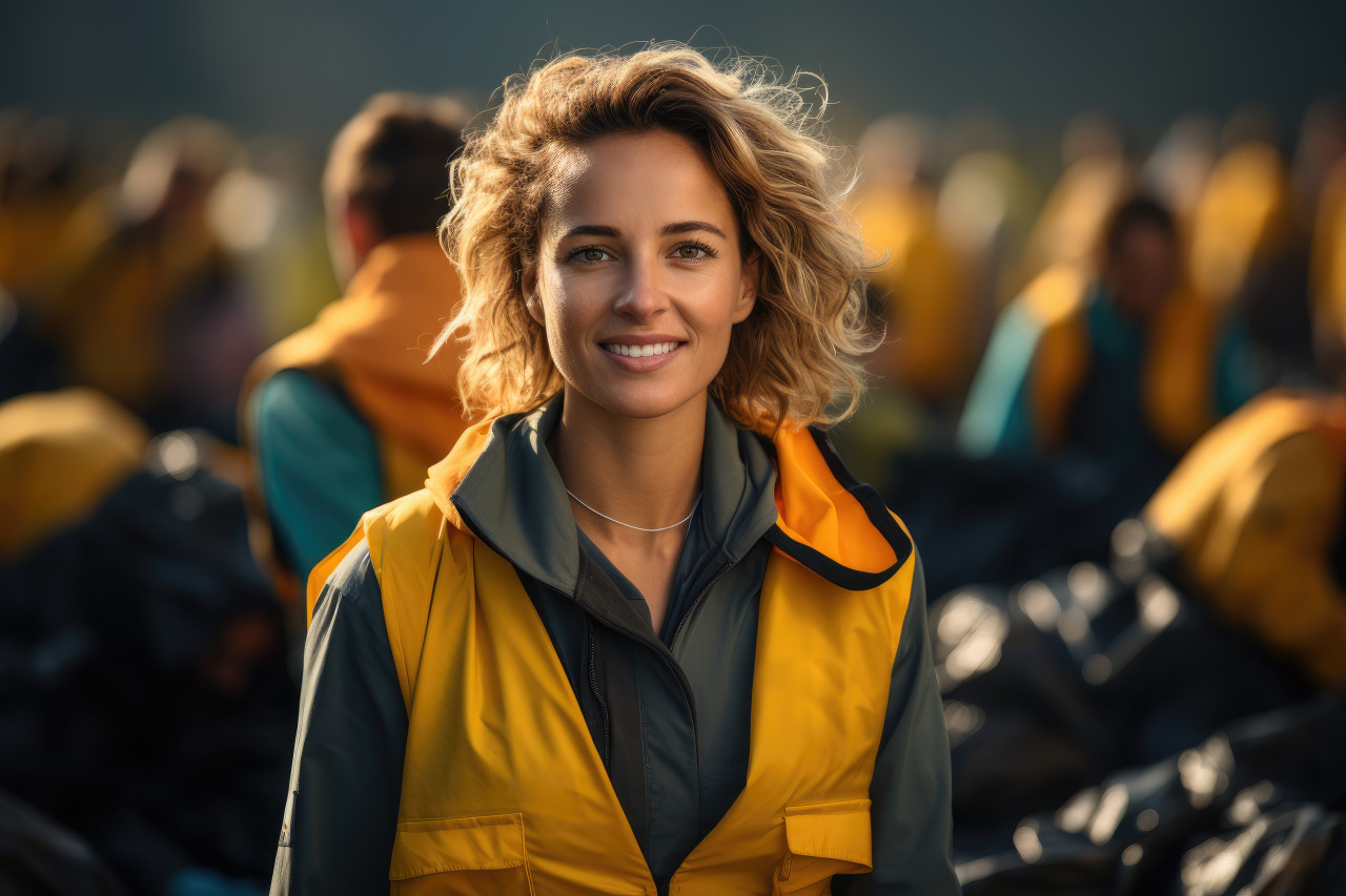 A female leader advocating corporate social responsibility, girl power image