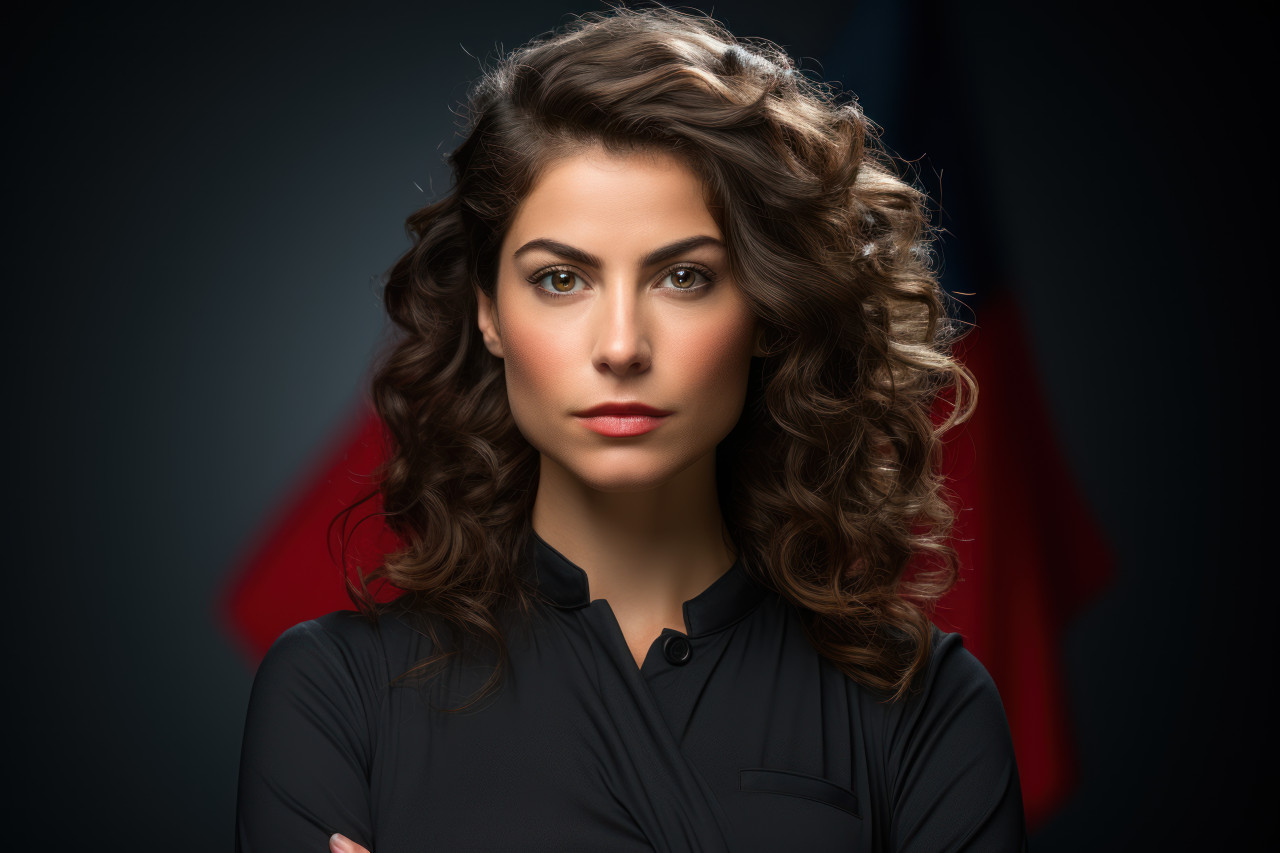 Assertive confidence projecting authority through body language, girl power image