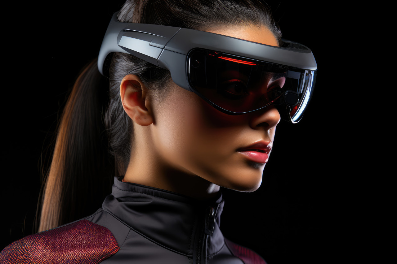 Woman pushing boundaries in virtual reality strength, female empowerment image