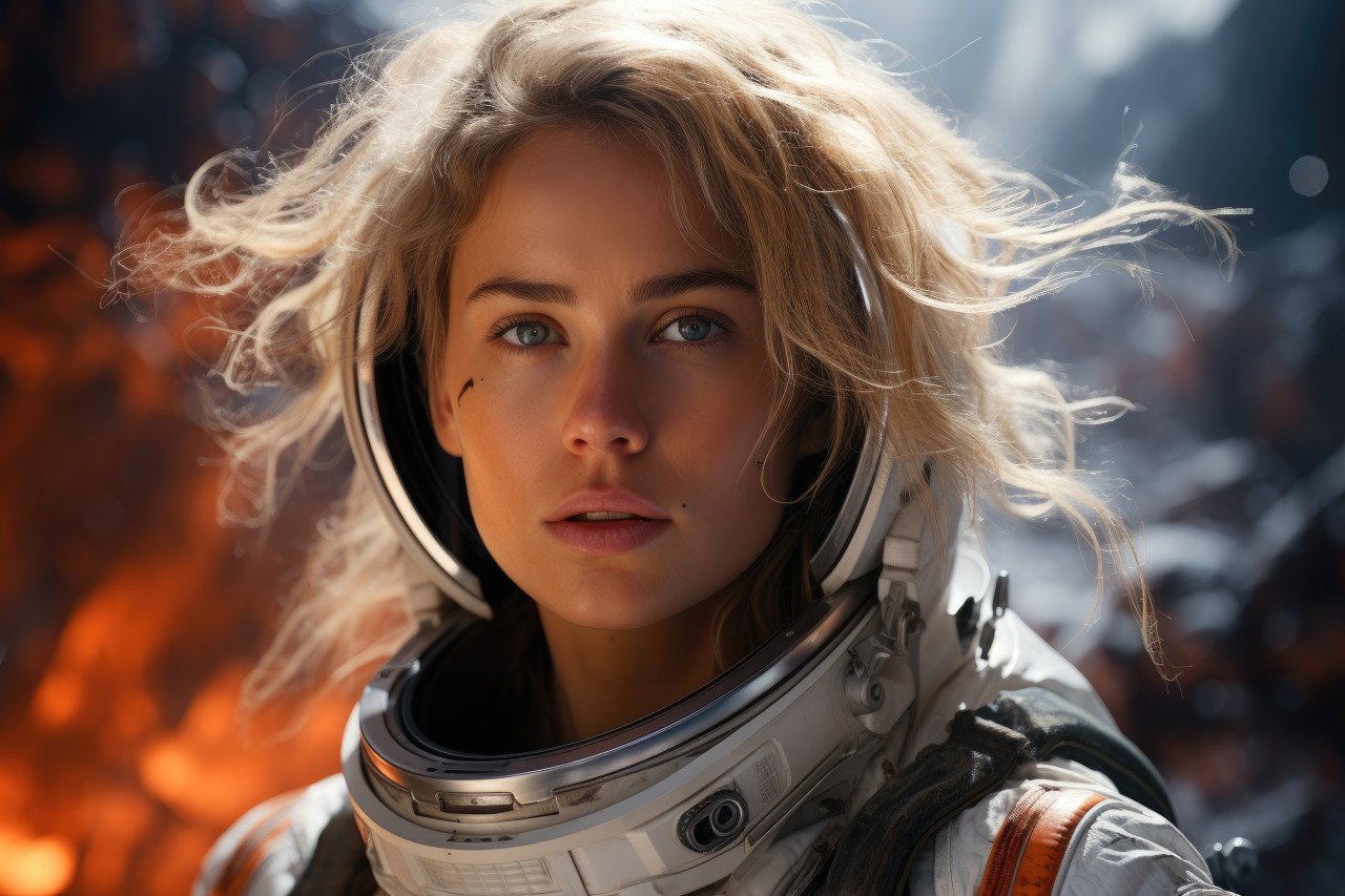 Businesswoman in futuristic space attire, girl power image