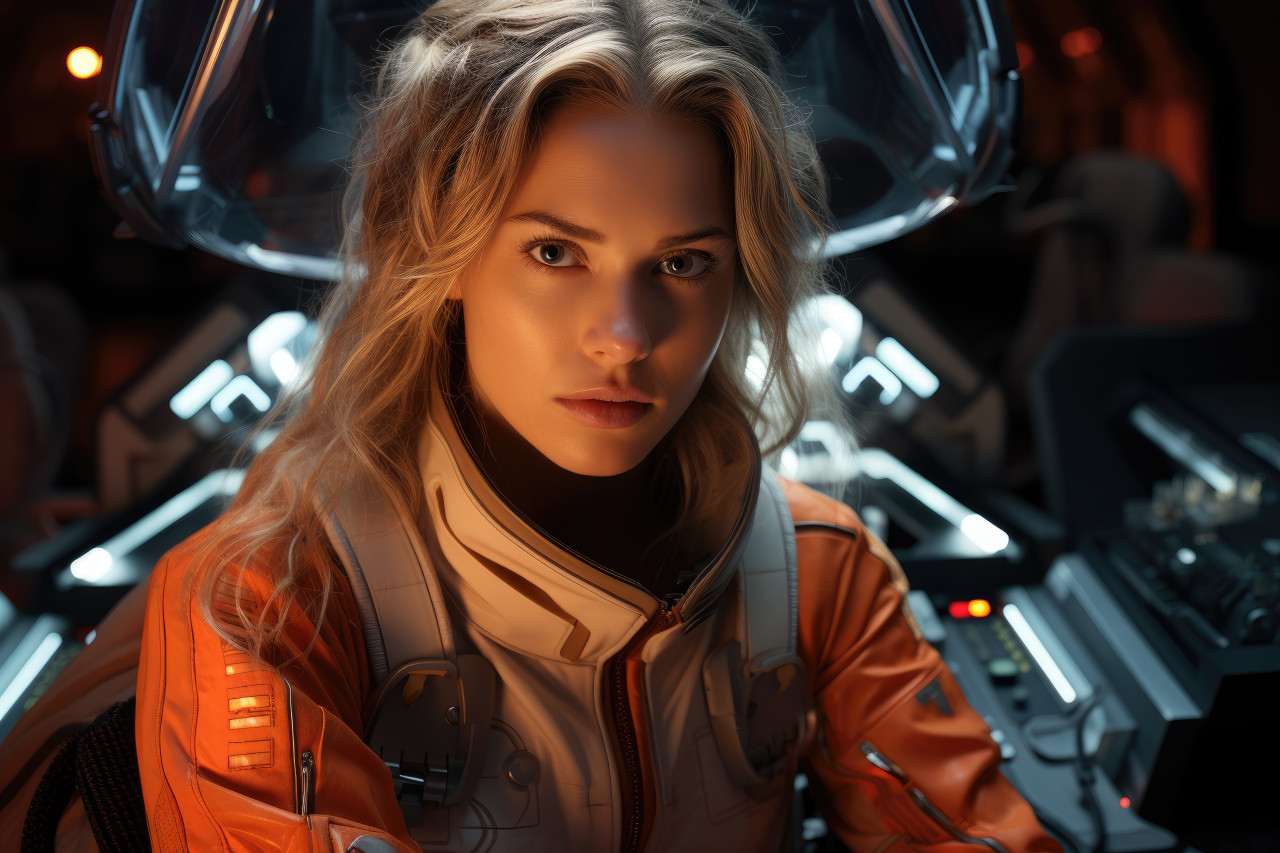 Woman embracing cutting edge technology, female empowerment image