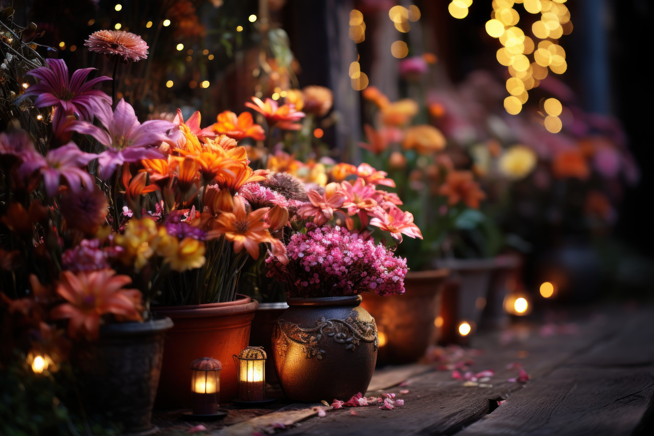 Colorful florals amidst twinkling lights, spring session photos