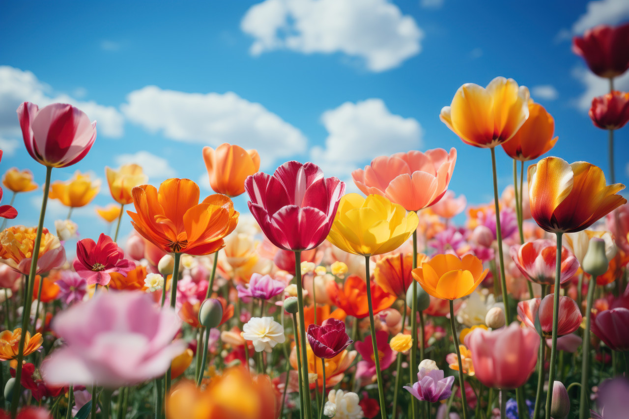 Colorful crescendo a field of tulips dancing in harmony, spring session photos