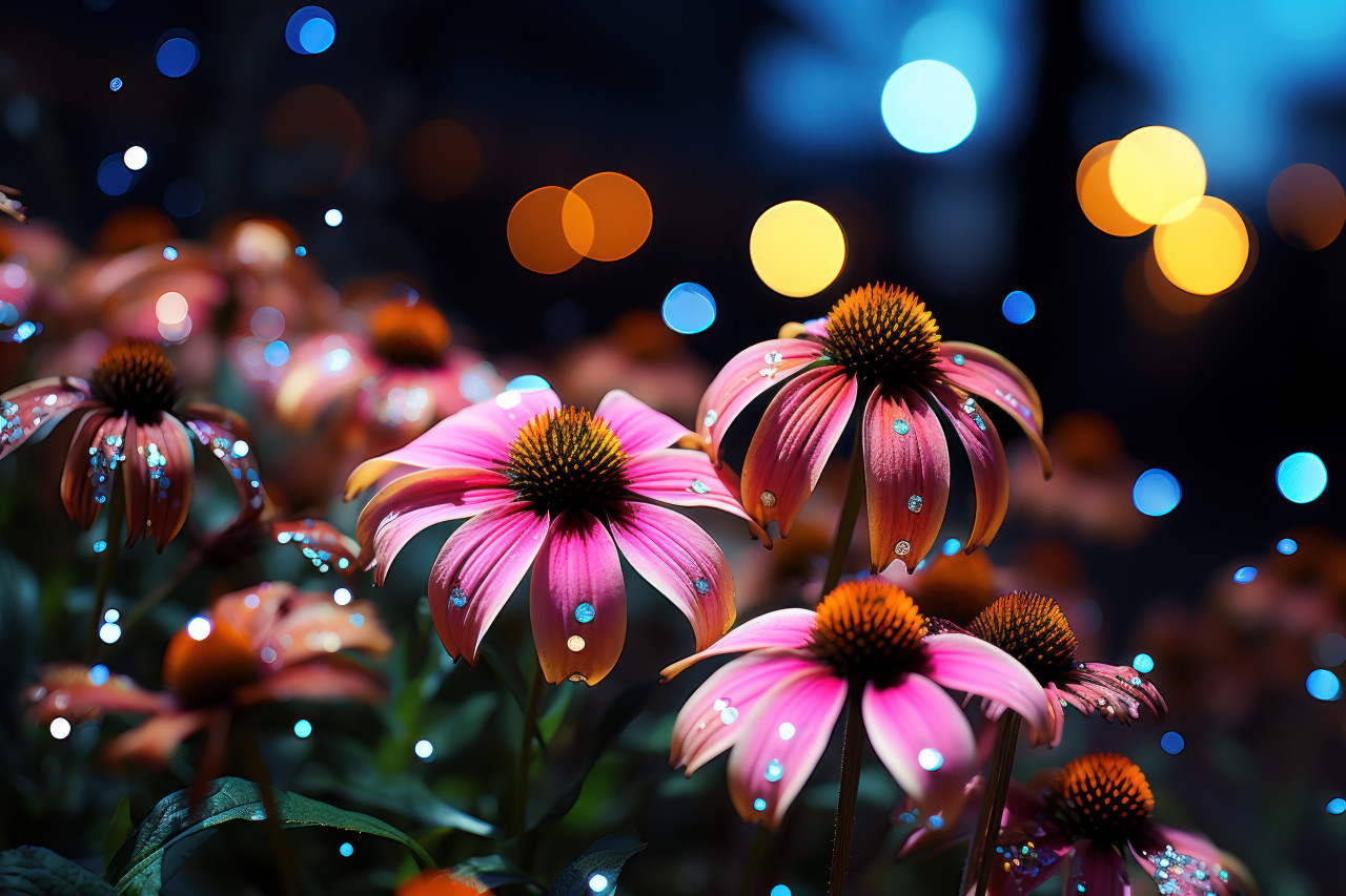 Midnight garden flowers adorned with starlit glow, spring session photos