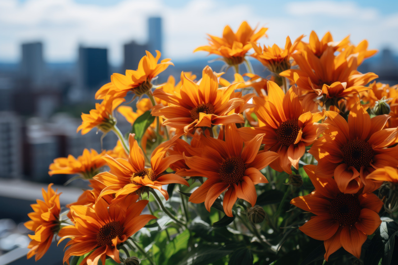 Cityscape bloom sunflowers reshaping the urban skyline, spring session photos