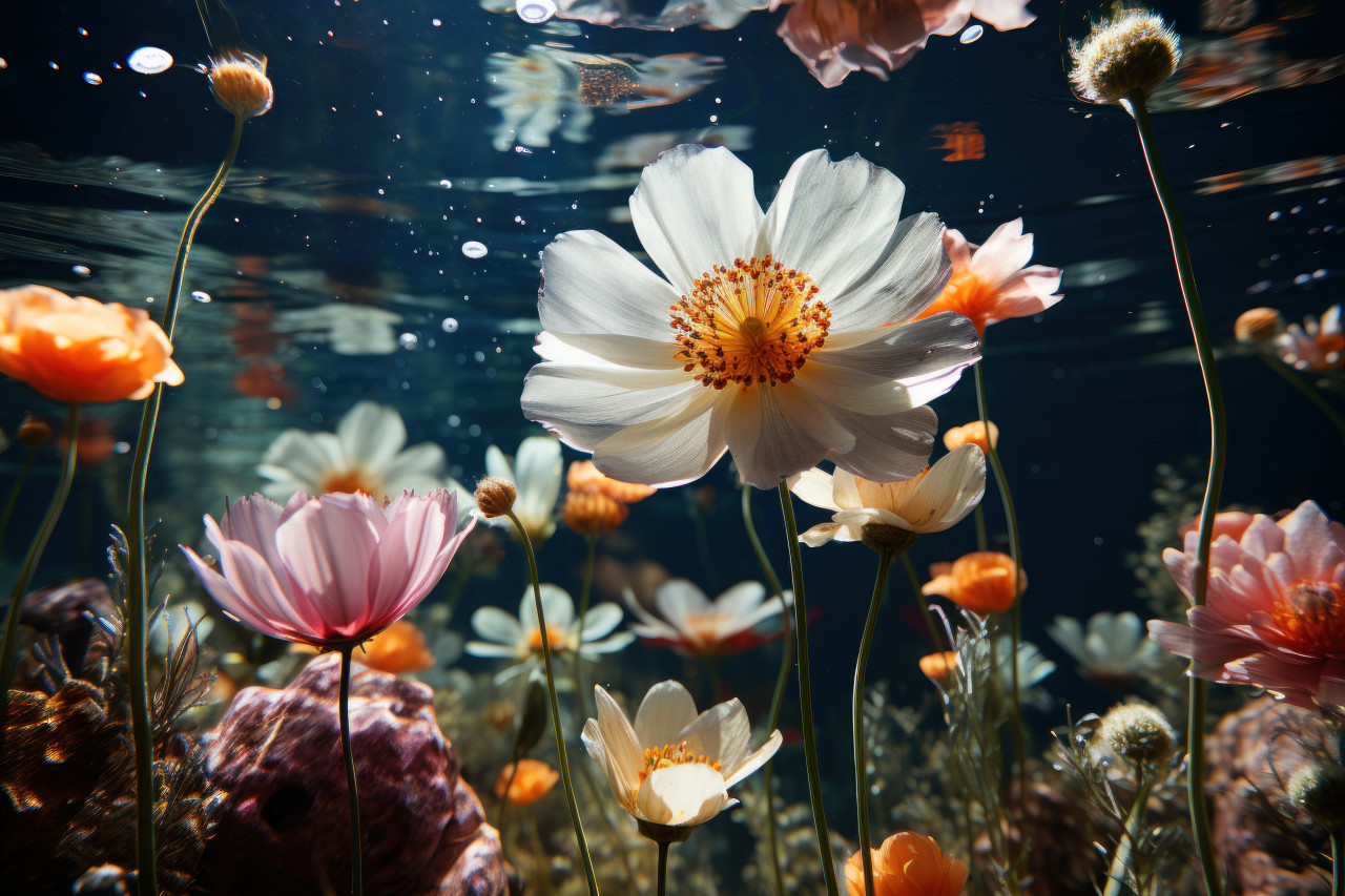 Submerged flowers teeming with aquatic life, spring session photos