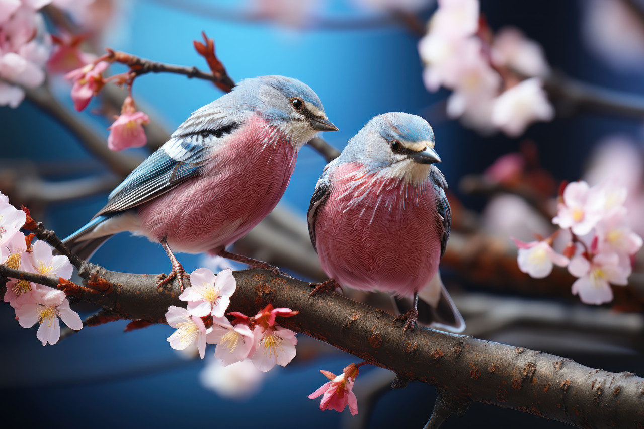 Birds amongst blossoms in tranquil tree, spring session photos