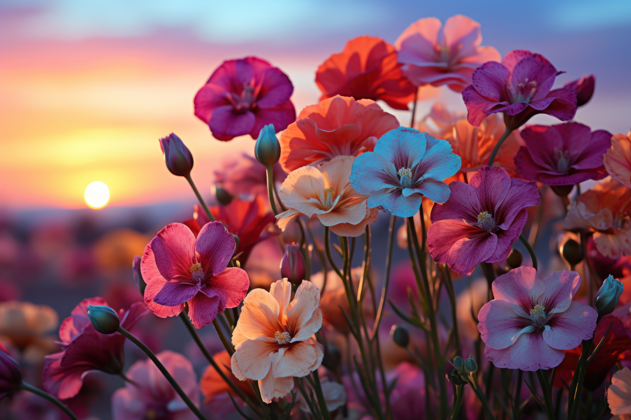 Twilight blossoms silhouetted flowers in sunset glow, spring session photos