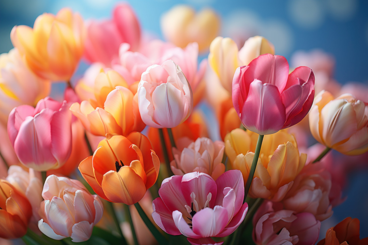 Sunlit tulip orchestra nature melodic display, spring session photos