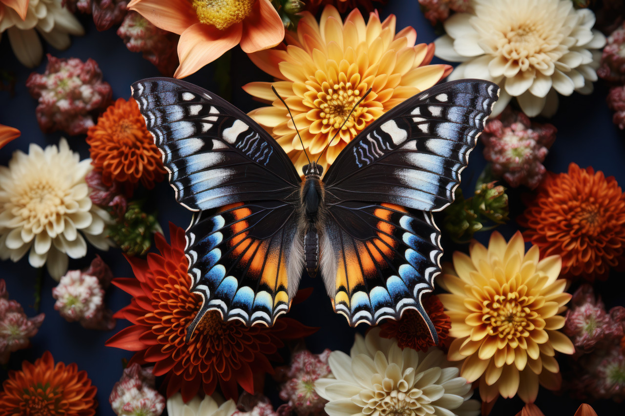Nature elegance butterfly resting on daisies, spring session photos
