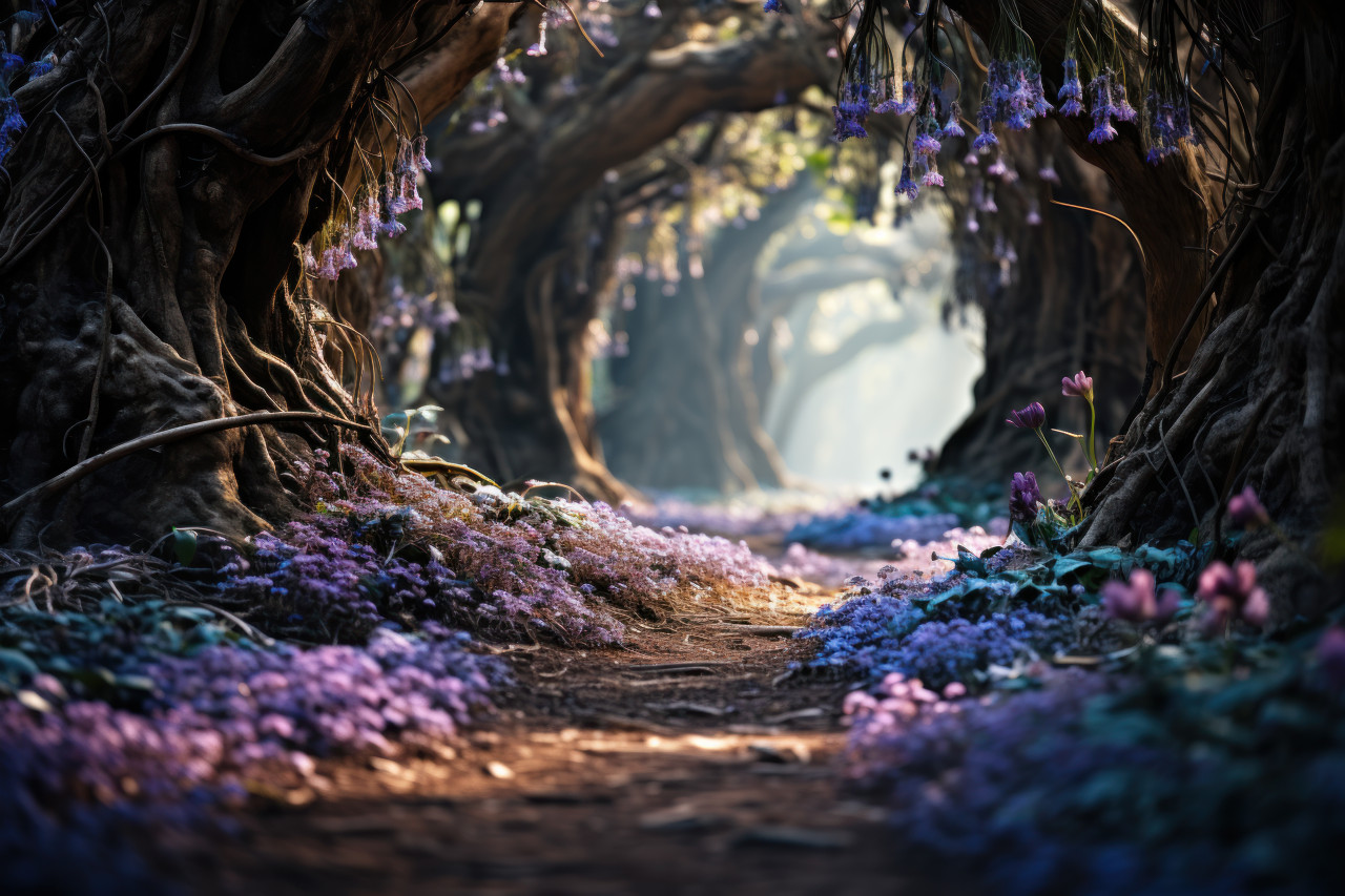 Sunlit whispers bluebells adorned in forest magic, spring session photos