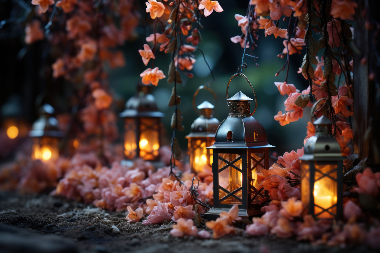 Illuminated blooms lantern lit spring garden, spring session photos
