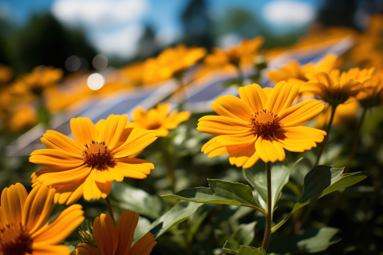 Giant flower inspired solar panels creating a visually pleasing blend of nature and technology, nature conservation photos