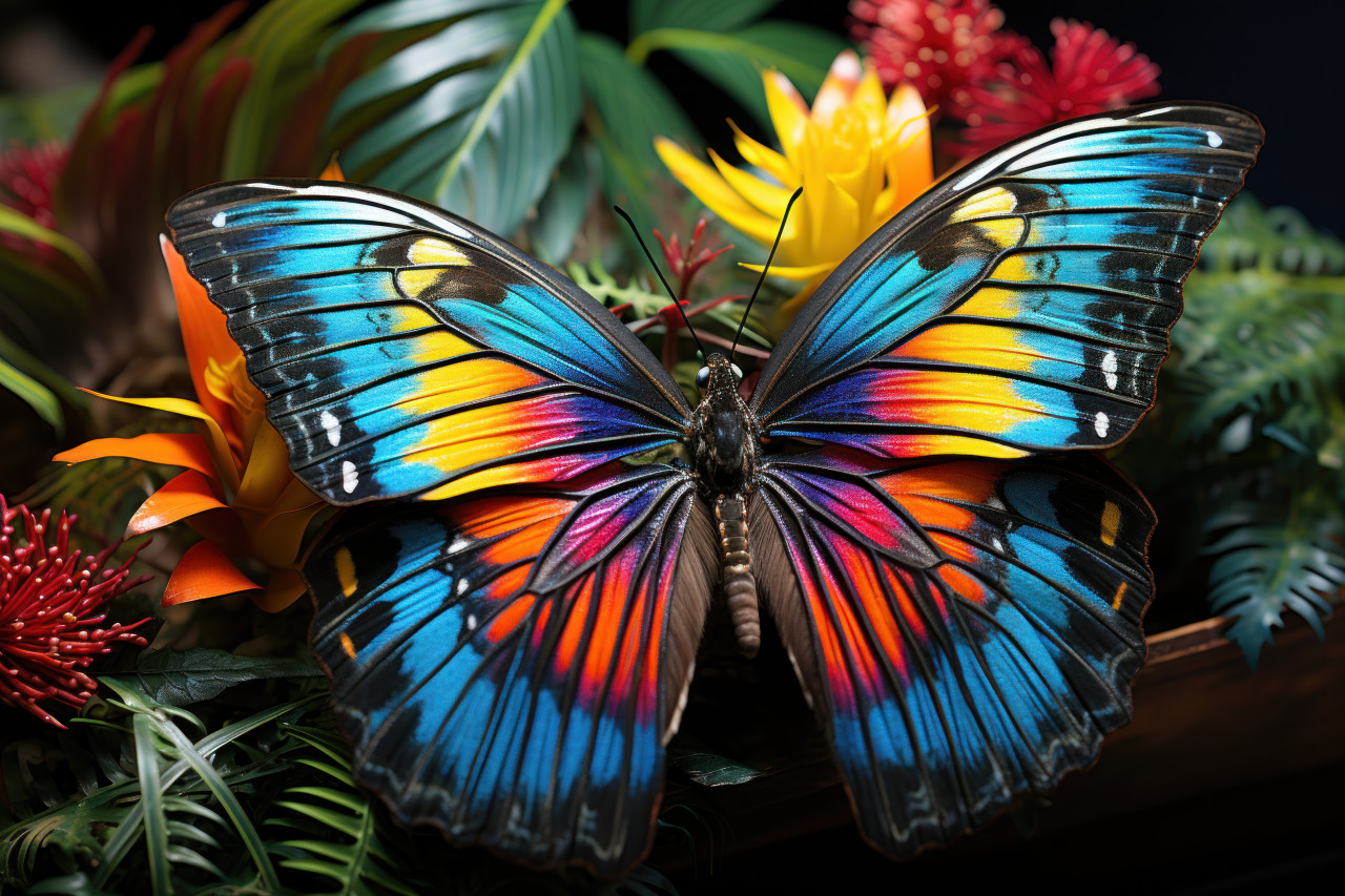 A colorful butterfly graces green foliage, environmental images