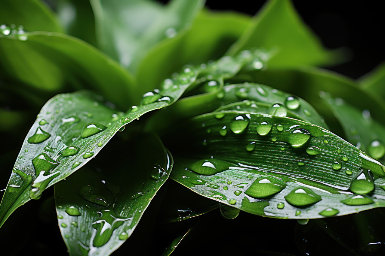 A delicate dance of raindrops on verdant leaves showcasing water vital and nurturing touch, go green images