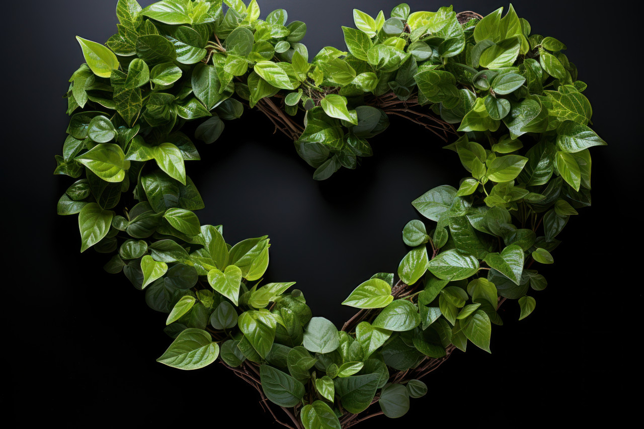 A symbolic arrangement of leaves promoting environmental care and affection, go green images