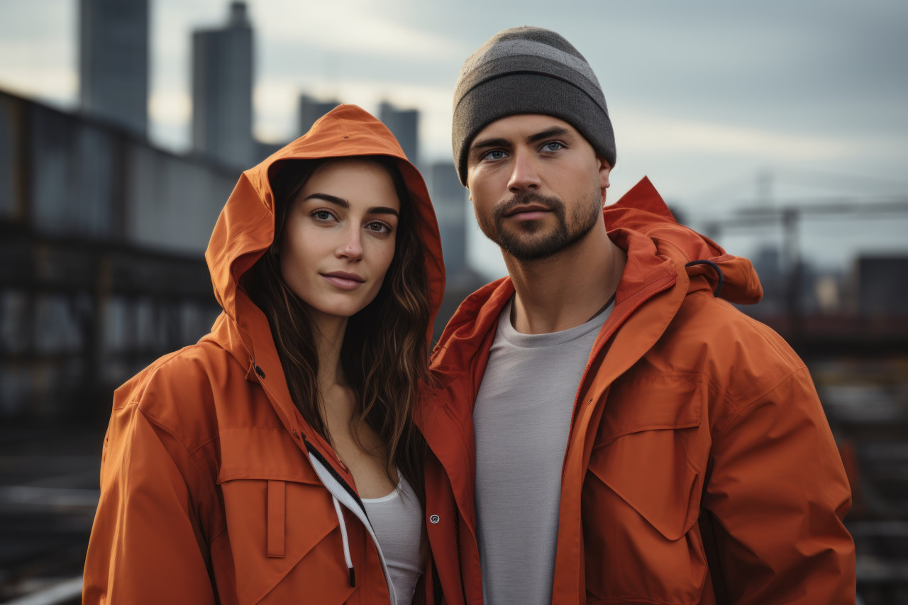A fashionable couple on an industrial rooftop, engagement, wedding and anniversary image