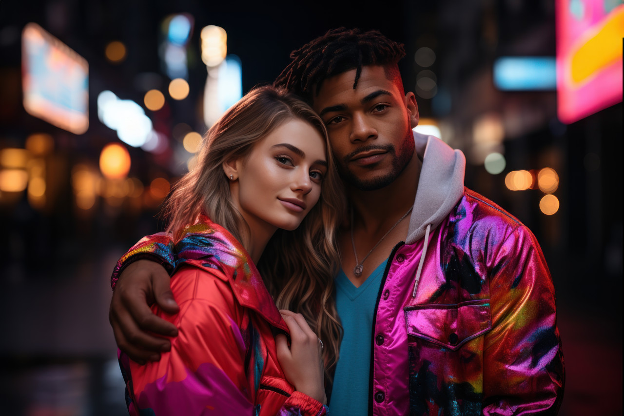 A chic couple in the heart of urban style, engagement, wedding and anniversary image