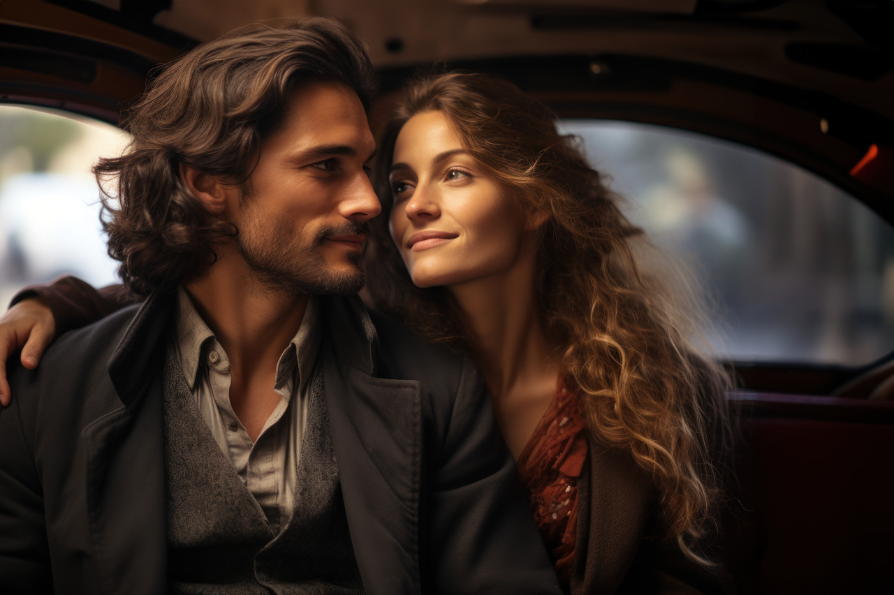 A couple in a gondola embracing the romance of the city waterways, engagement, wedding and anniversary image