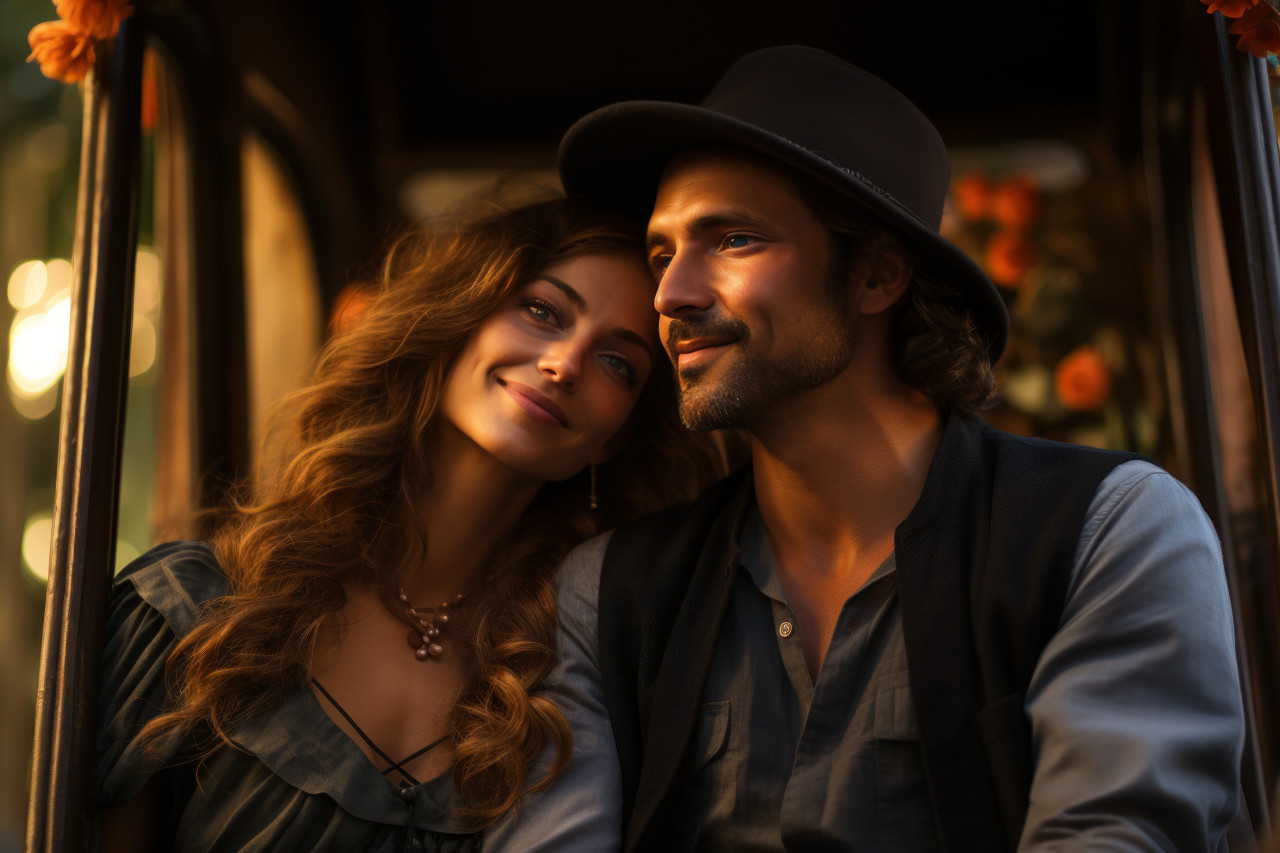 A couple romantic gondola adventure through the canals, engagement, wedding and anniversary image