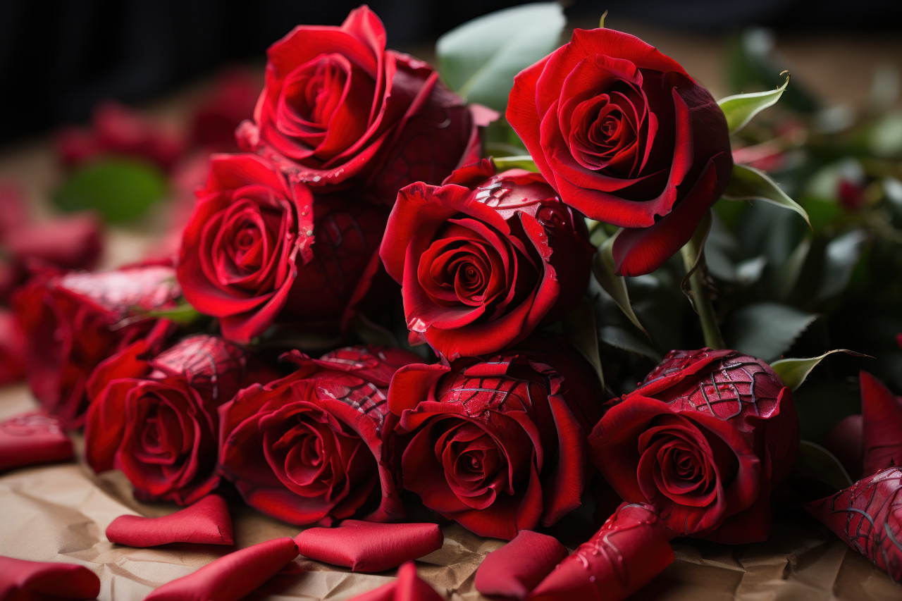 Red roses placed on a world map as a symbol of love, valentine, dating and love proposal image