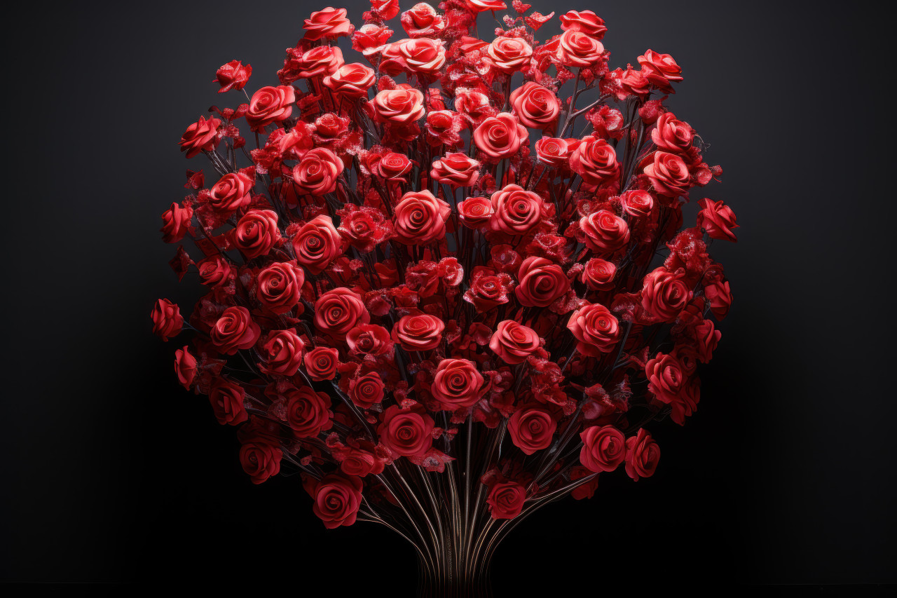 Red roses in a mirror mosaic of love, valentine, dating and love proposal image