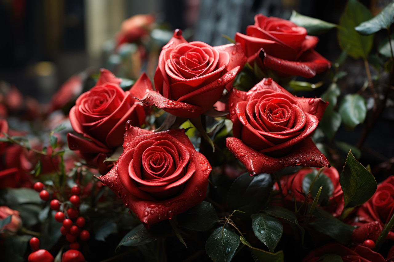 Red roses create a serene haven in the midst of hustle and bustle, valentine, dating and love proposal image