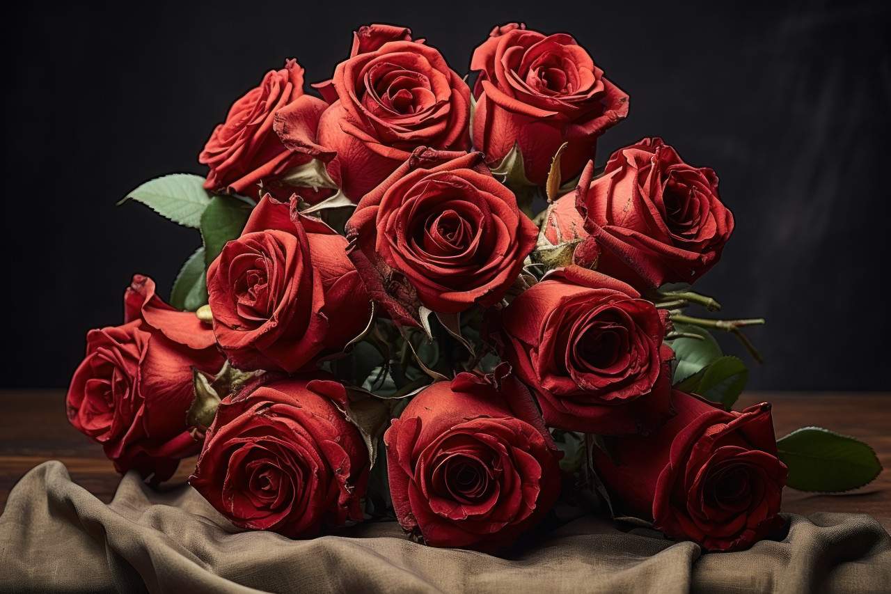 Red roses arranged in vintage elegance, valentine, dating and love proposal image