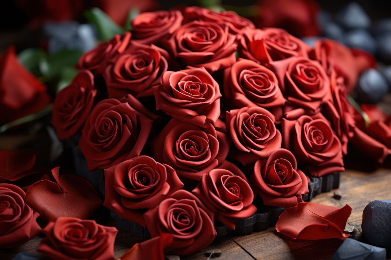 Red roses aligned in perfect harmony, valentine, dating and love proposal image