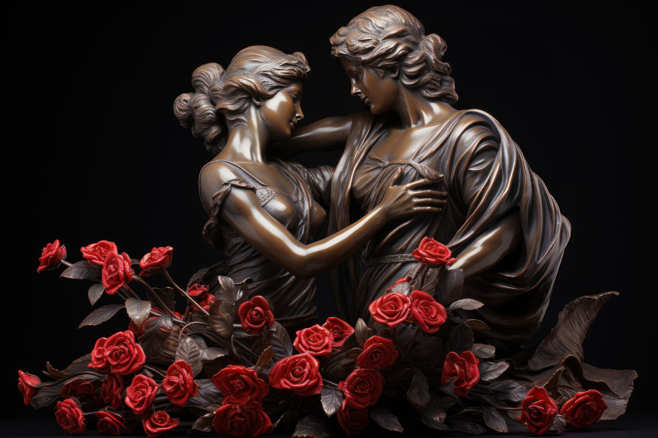 Red roses create cupid arrow of romance, engagement, wedding and anniversary image