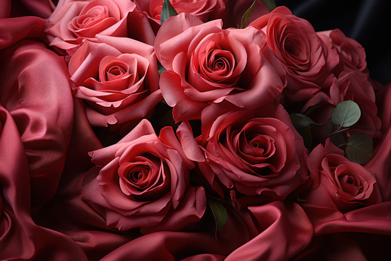 A dreamlike ambiance with stunning red roses and soft folds, engagement, wedding and anniversary image
