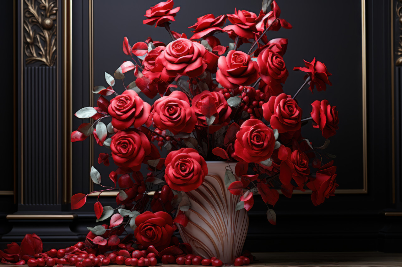 Red roses interwoven with structural beauty, engagement, wedding and anniversary image