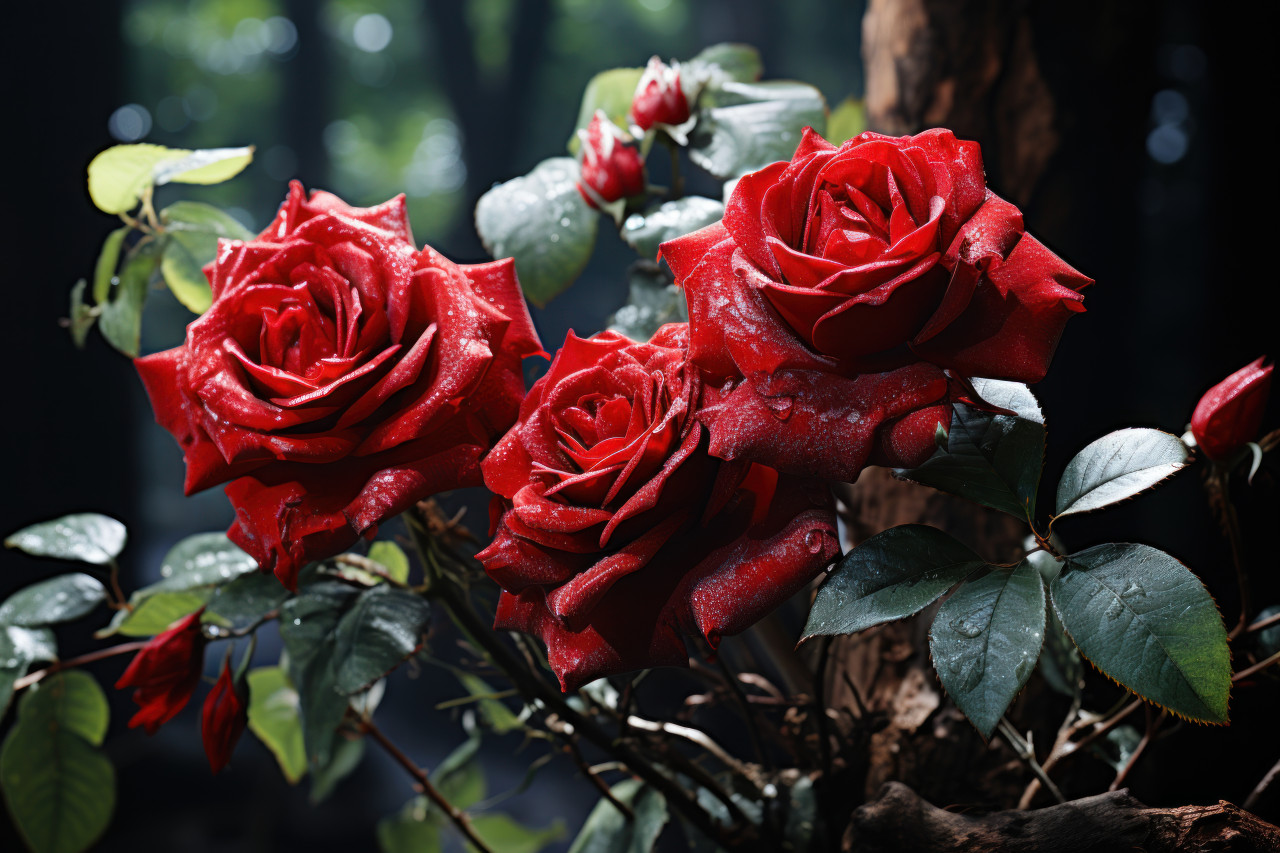 Capturing whispered confessions amidst vibrant red roses, engagement, wedding and anniversary image