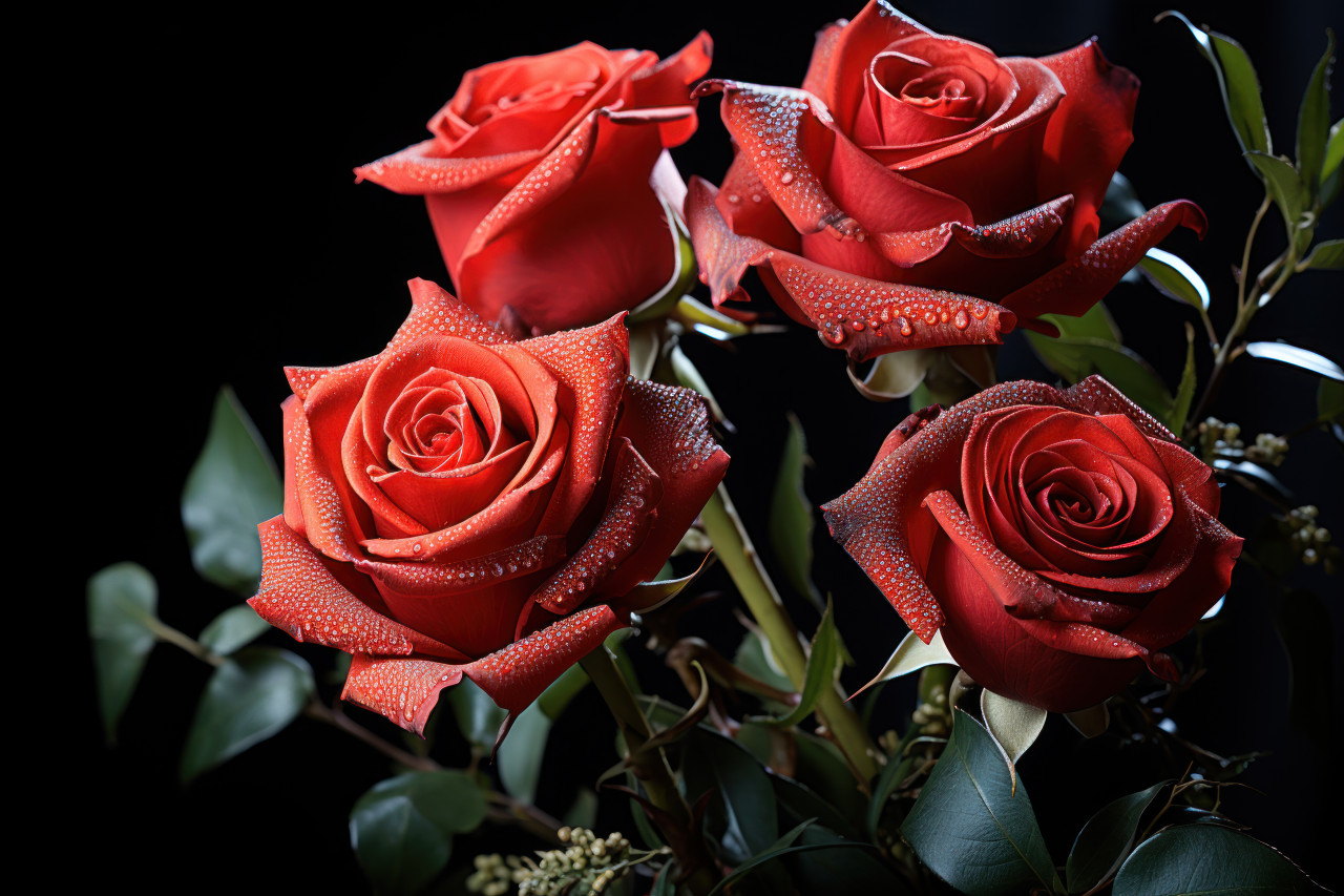 Red roses shine in the dark, engagement, wedding and anniversary image