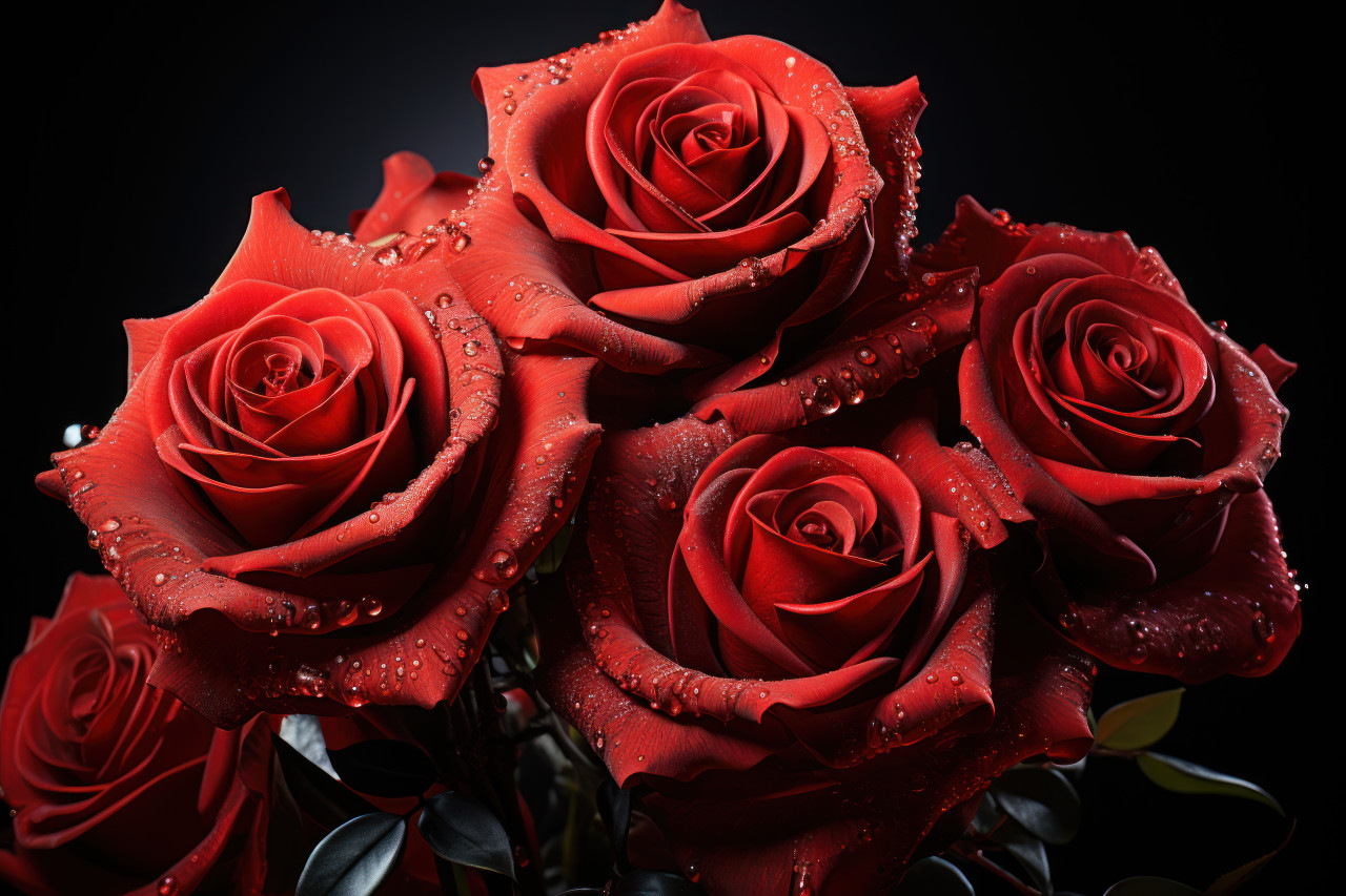 Red roses aglow in the darkness, valentine, dating and love proposal image