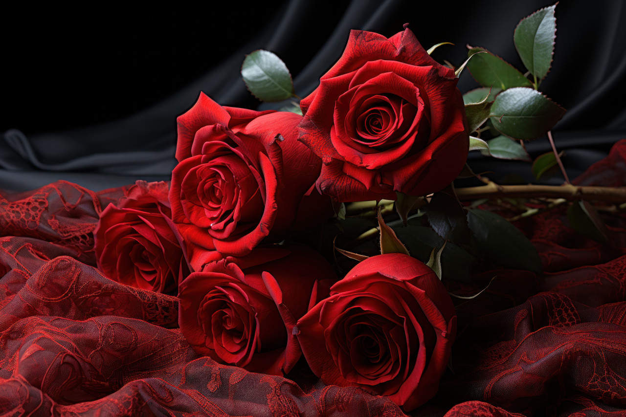 Red roses wrapped in the mystery of lace, valentine, dating and love proposal image