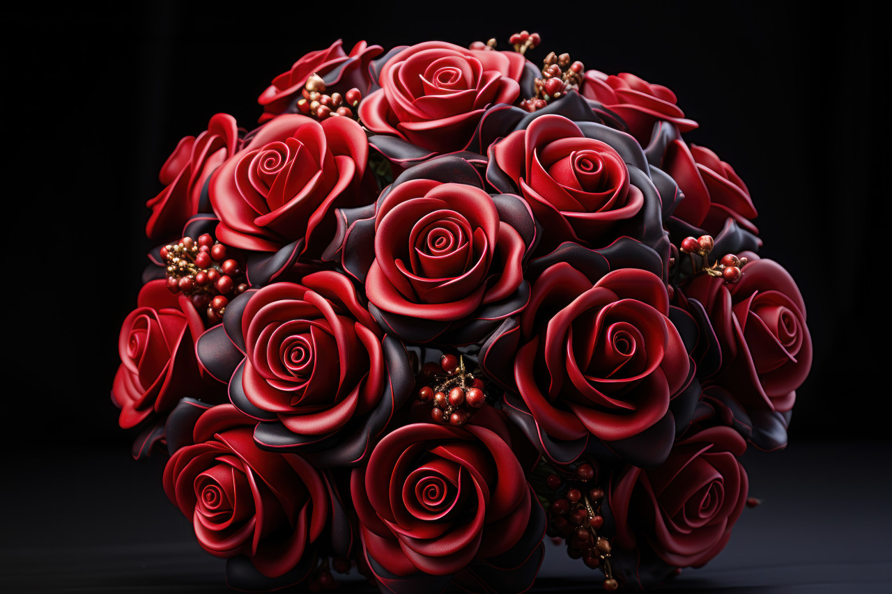 Embodying love and devotion: a beautiful bridal bouquet with rich red roses, engagement, wedding and anniversary image