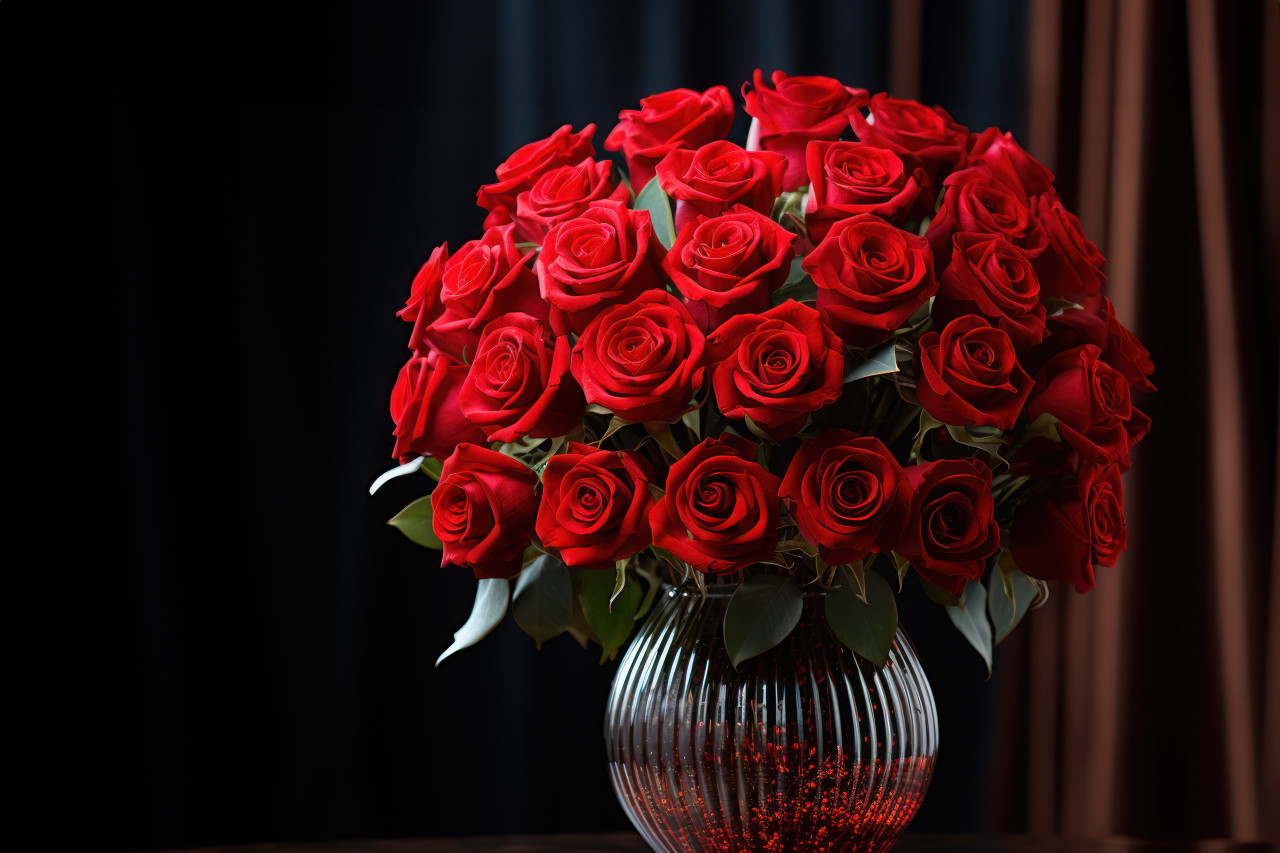 Crystal clear vase showcases the elegance of red roses a symbol of pure love, engagement, wedding and anniversary image