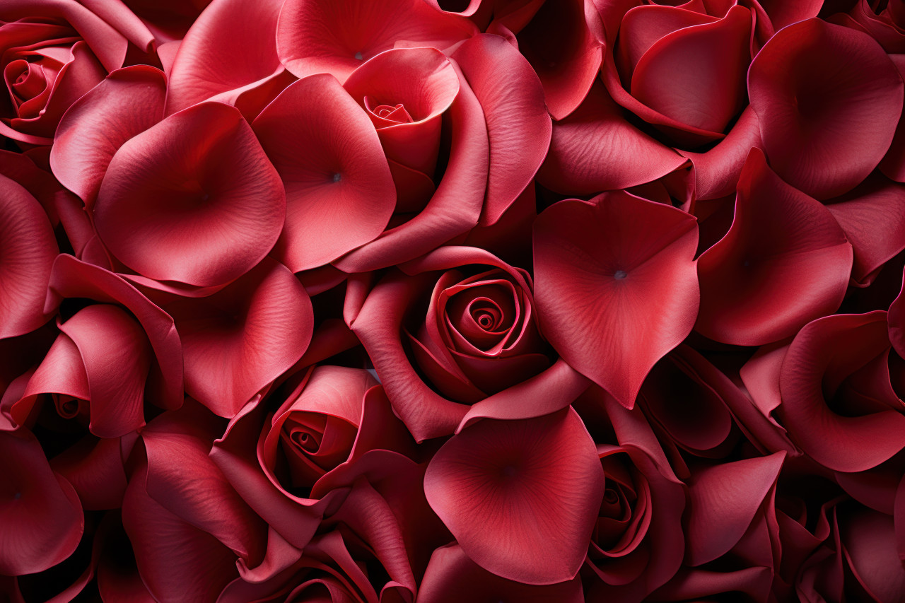 Red rose petals on a reflective canvas, engagement, wedding and anniversary image