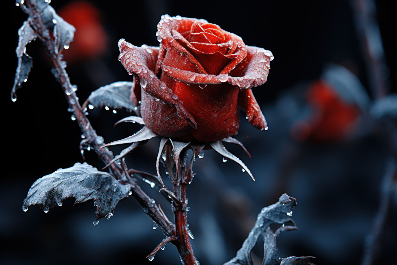 A red rose preserved in ice a poignant symbol of everlasting love, engagement, wedding and anniversary image