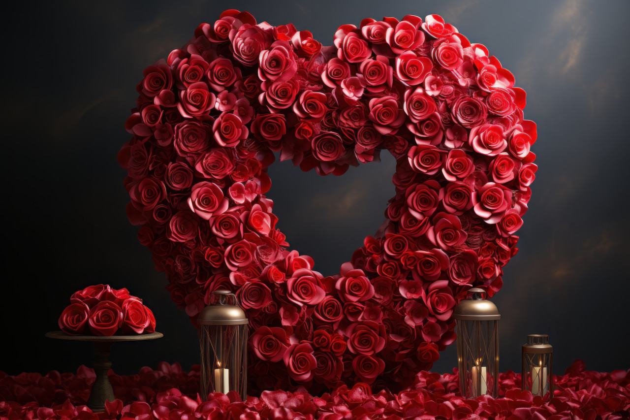 A glowing arrangement of red roses representing eternal vows, engagement, wedding and anniversary image