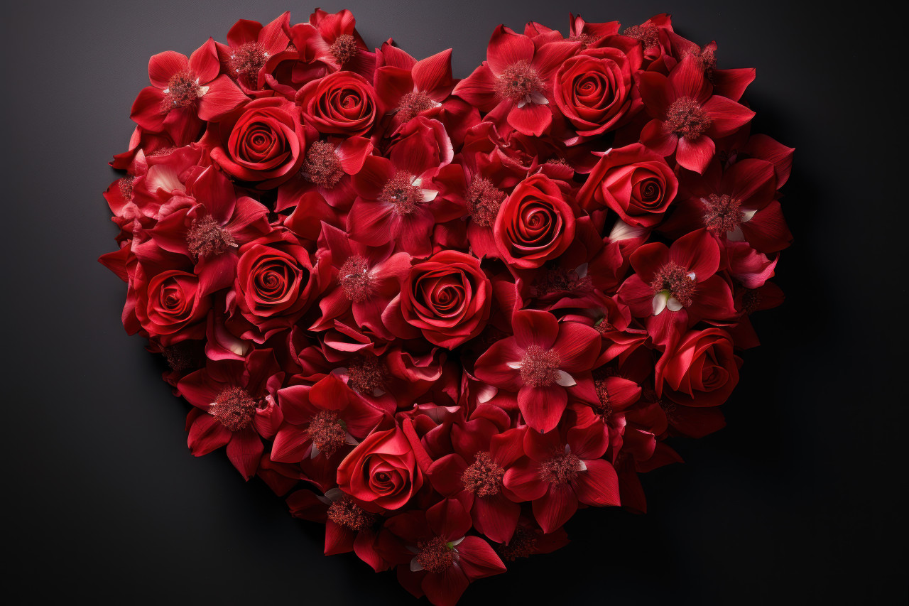 Red roses creating a heart shape, engagement, wedding and anniversary image