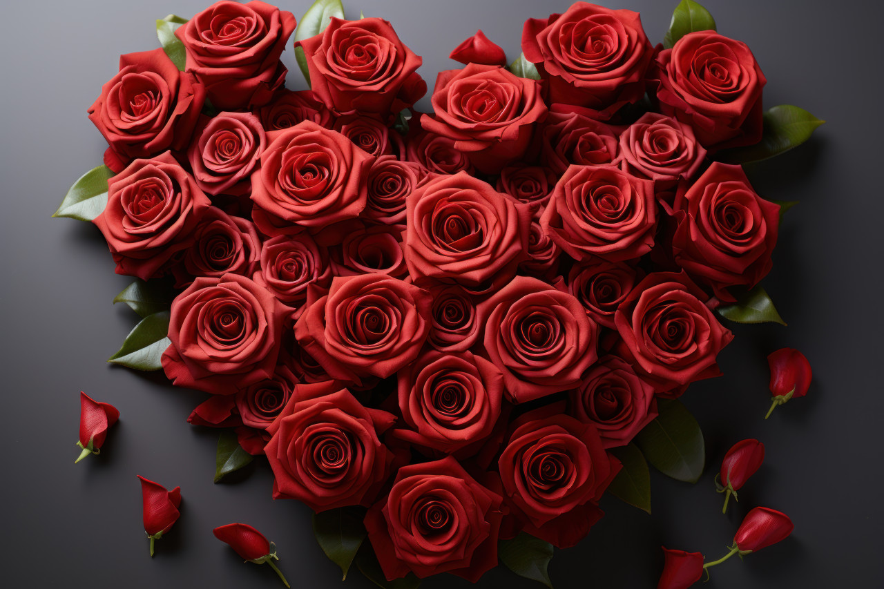 Red roses spell out a message of appreciation and love, engagement, wedding and anniversary image