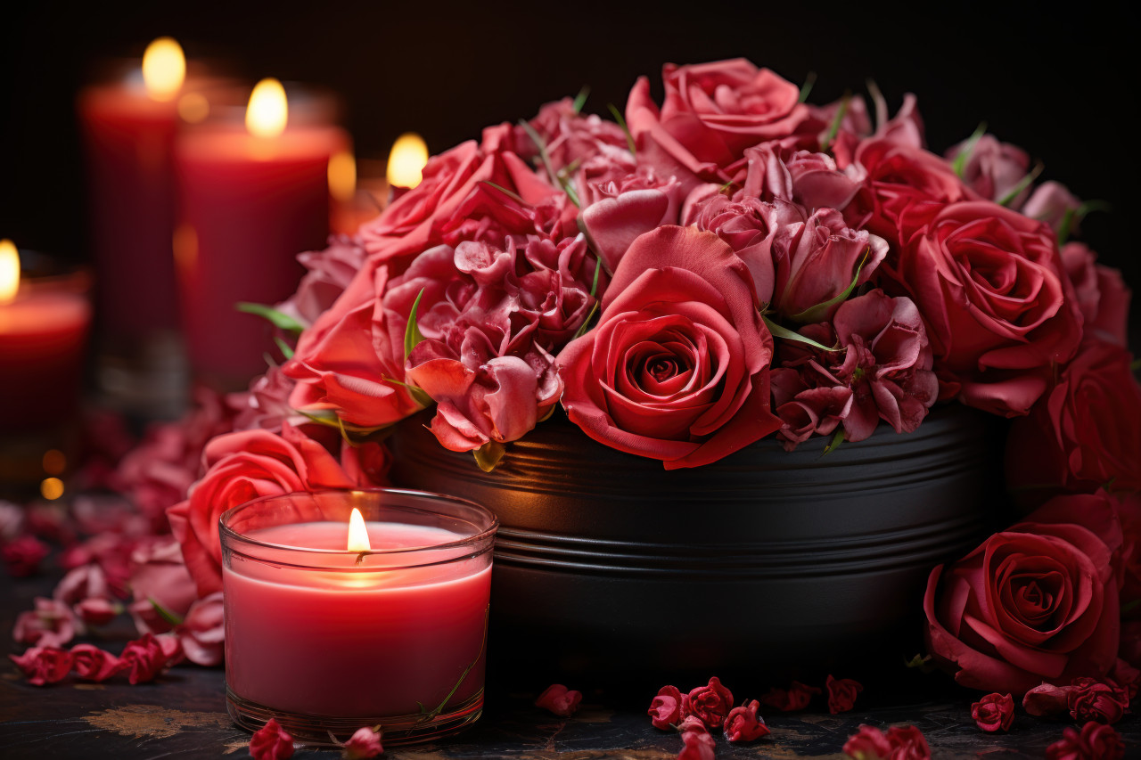 Candlelit romance with exquisite red roses as the centerpiece, engagement, wedding and anniversary image