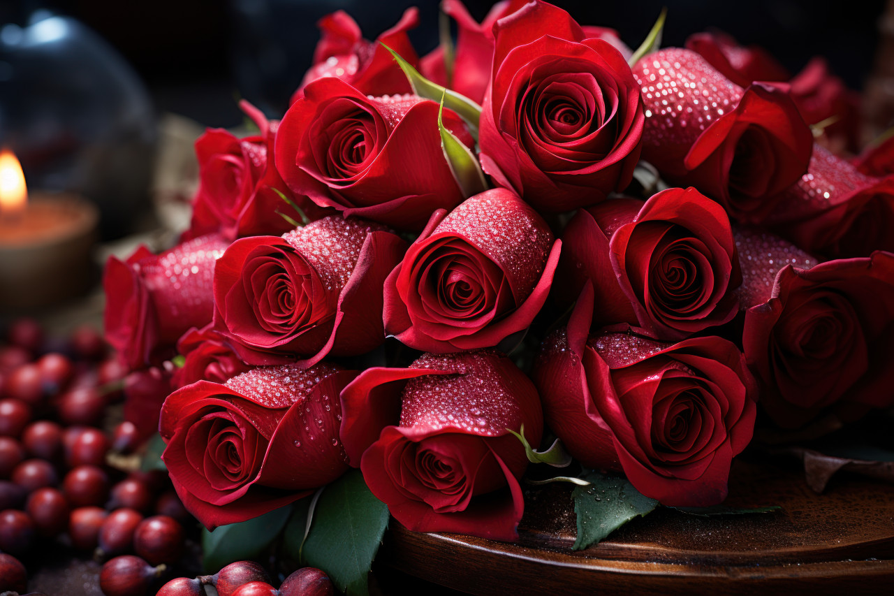 Red roses amidst a fragrant tapestry of spices, valentine, dating and love proposal image