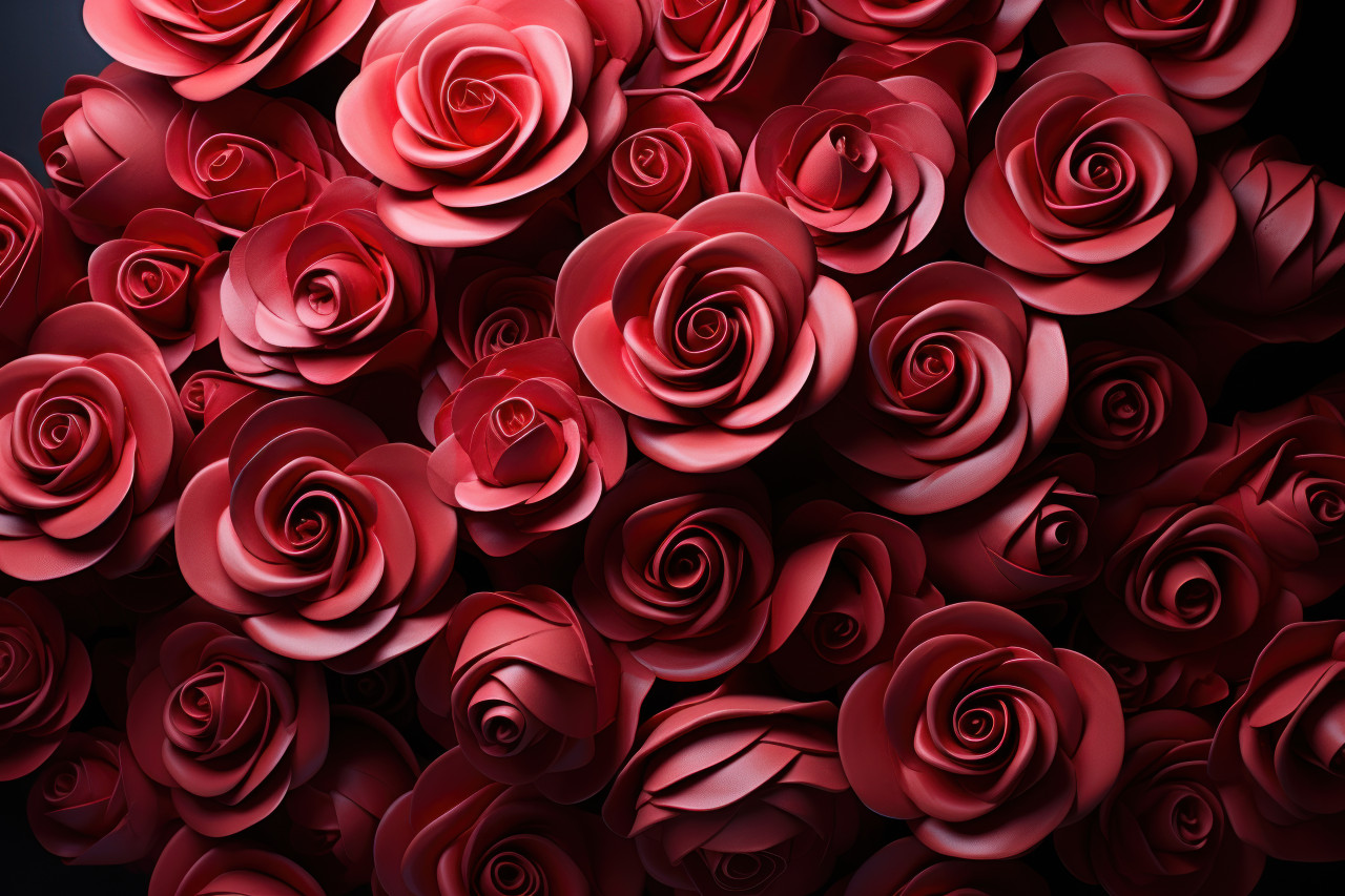 Aerial view of red roses crafting romantic messages, engagement, wedding and anniversary image