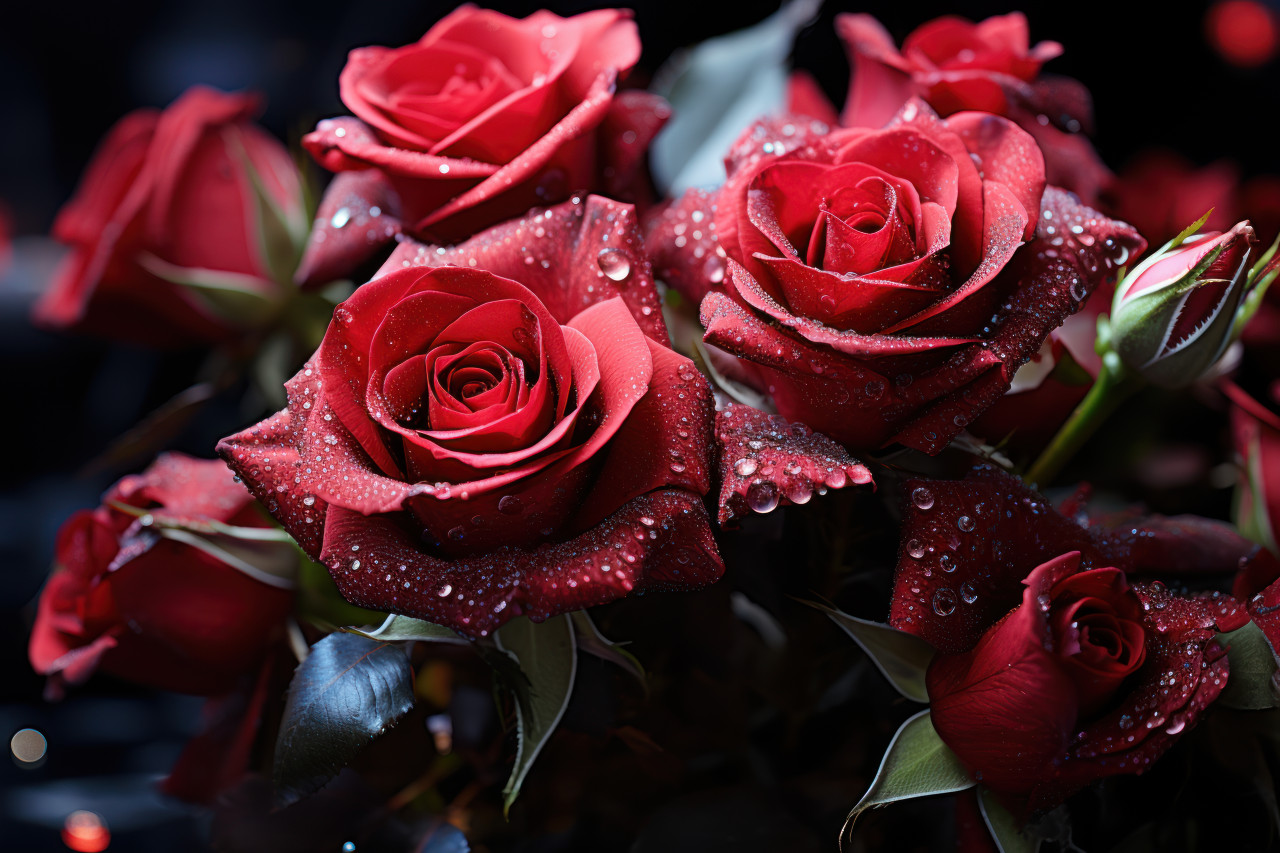 Red roses in a cosmic setting, engagement, wedding and anniversary image