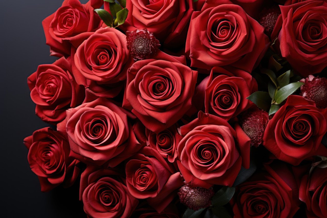 Red roses arranged to spell out heartfelt sentiments, valentine, dating and love proposal image