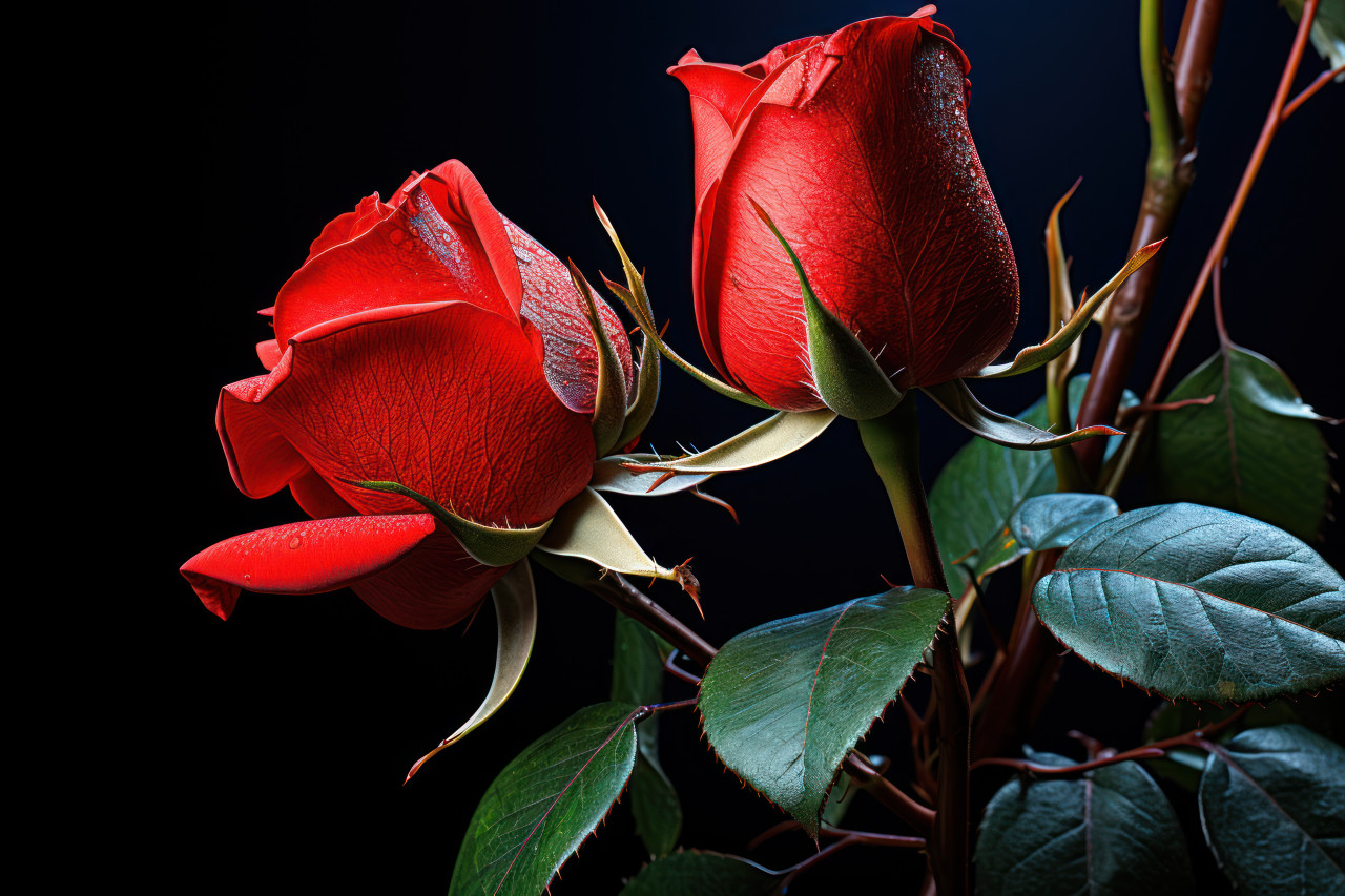 The symbolic intertwining of red roses in a gesture of passion, engagement, wedding and anniversary image